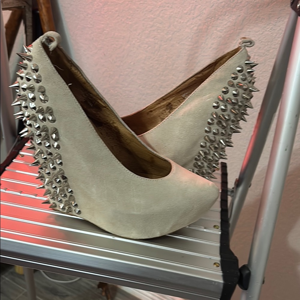 Studded Beige Wedge Heels